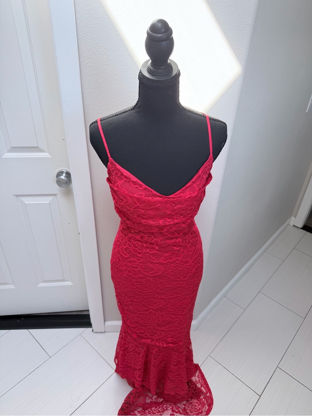 Fashion Nova Red Lace Strapless-Style Mermaid Dress